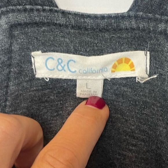 C&C California Jersey Knit Overalls Gray Drawstring Waist Large Pockets - Picture 8 of 10